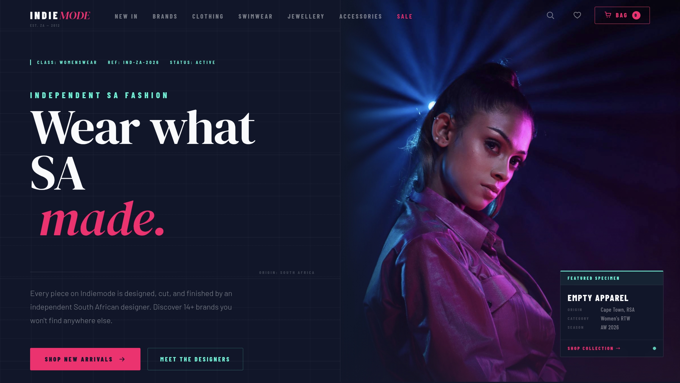 Indiemode homepage after the redesign